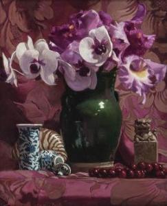 AOKI Toshiro 1947,Orchids, small pot, red necklace,2017,Mainichi Auction JP 2023-07-29