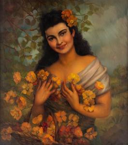 APESTEGUIA Efren 1900-1970,Smiling Woman with Flowers,Shapiro Auctions US 2019-07-13