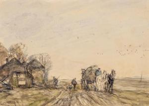 APOL Louis Francis Henri 1850-1936,A hay wagon near a farmhouse,Venduehuis NL 2023-11-16