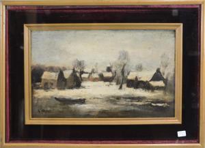 APOL LOUIS 1874-1945,Village sous la neige avec barque,Rops BE 2018-08-12