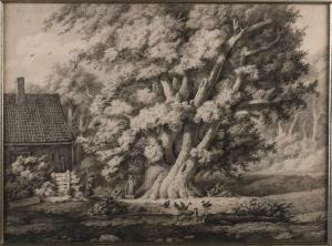 APOSTOOL Cornelis,Landschap met oereik, huis en figuren,19th century,Twents Veilinghuis 2020-04-23