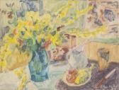 APOTHELOZ Jean 1900-1965,Nature morte au déjeuner avec pot de fleurs,1964,Dogny Auction 2020-11-24