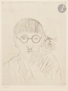 APPELBEE Leonard 1914-2000,Autoportrait, le chat sur l\’épaule,1927,Ader FR 2019-05-23