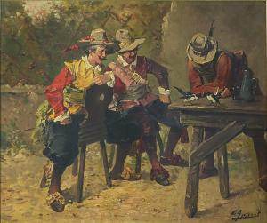 APPERT Georges 1850-1934,Three Musketeers seated at a table with birds,Eastbourne GB 2022-09-07