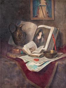 ARADI Edvi Illes Jeno 1886-1962,Csendélet könyvekkel,Nagyhazi galeria HU 2022-10-06