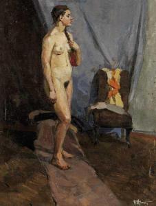 ARAKCHEYEV Boris Vladimirovich 1926,Standing Nude in the Artist's Studio,Whyte's IE 2009-12-07