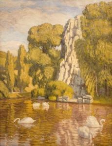 ARANGO Fermín 1874-1962,Lago con cisnes,Subasta Gran Via De Bilbao ES 2009-10-20