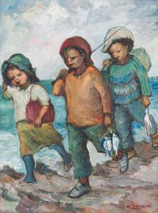 Archibald LANGDOWN Amos 1930-2006,Three Children Fishing,Strauss Co. ZA 2024-04-15