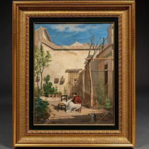 ARELLANO Y CAMPOS Manuel,Woman Weaving in the Courtyard,19th century,Anteo Subastas 2024-04-03