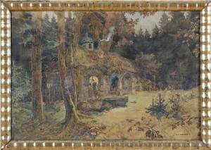 ARENDS Carl Oskar 1863-1932,Hütte im Wald, in der Nähe des Brunnens Rehe,DAWO Auktionen 2015-03-18