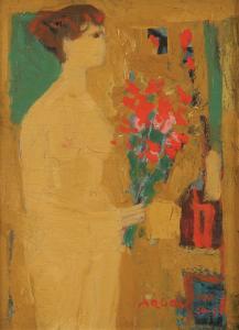 ARGOV Michael 1920-1982,Girl with a Bouquet of Flowers,1954/57,Tiroche IL 2024-04-21