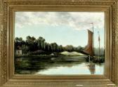 ARIE VAN HATTEM 1860-1924,Segelboot liegt im Fluss vor Anker,1894,Allgauer DE 2011-04-14