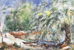 ARIFF Abdullah 1904-1965,Boats Beneath A Tree,,1960,Henry Butcher MY 2022-07-17