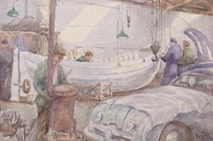ARMES THOMAS W 1894-1963,a boatyard workshop and landscape (verso),Keys GB 2022-05-20