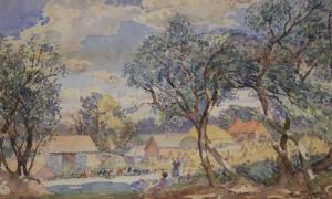 ARMES THOMAS W,Landscape with farm buildings and children,1942,Clevedon Salerooms 2022-09-01