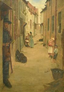 ARMITAGE Alfred 1860-1931,'The Cross, Whitby', figures in a street,1889,John Nicholson GB 2022-10-05