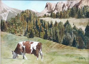 Arnaldo OLIVA,Paesaggio montano con mucca al pascolo,Il Ponte Casa D'aste Srl IT 2009-04-21
