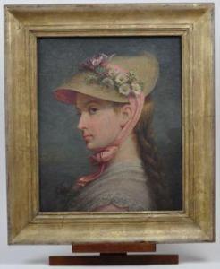 ARNAUD DURBEC Jean Baptiste F 1827-1910,Jeune femme au chapeau fleuri,Morand FR 2021-07-05