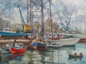 ARNAUD Jacques 1918-1990,a busy harbour scene with two figures in rowing bo,Peter Francis 2017-12-06