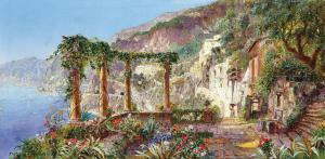 ARNEGGER Alois,A blossoming veranda in front of an Italian coast,Palais Dorotheum 2024-02-21