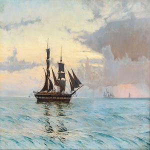ARNESEN Vilhelm Karl Ferdinand 1865-1948,Seascape with sailing ships,1887,Bruun Rasmussen 2014-08-25