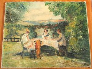 ARNHORM Adolf,Figures dining in a garden,1925,Gorringes GB 2014-09-03