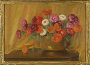 ARNOLD Clara 1879-1959,Still life of a bowl of zinnias on a table,1929,Eldred's US 2011-08-03