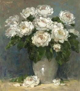 ARNOLD Gerhard 1938,Nature morte au pivoines blanches,Dogny Auction CH 2015-12-01