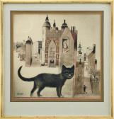 ARNOLD Hans 1925-2010,Stadsbild med svart katt,Uppsala Auction SE 2020-03-03