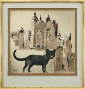 ARNOLD Hans 1925-2010,Stadsbild med svart katt,Uppsala Auction SE 2020-03-03