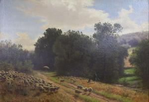 ARNZ Albert 1832-1914,River scene with shepherd and flock,1862,Gorringes GB 2021-11-15