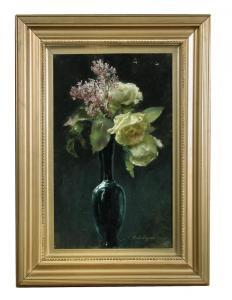 ARONSON LILJEGRAL Martin 1869,Still life of Lilac and Yellow Roses in a green gl,Cheffins 2018-03-07