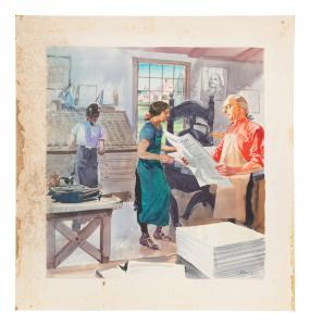 ARTHURS Stanley Massey 1877-1950,Colonial Printing Press Room,Hindman US 2022-07-15