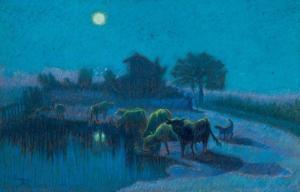 ARTIGUE Bernard Joseph 1859-1936,Vaches à la mare,Marambat-Camper FR 2020-10-08