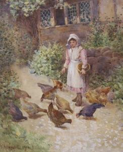 ARTINGSTALL William 1800-1800,Girl feeding chickens,1900,Gorringes GB 2022-09-19