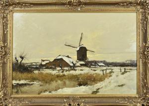 ARTS Dorus 1901-1961,Dutch snowy landscape with farm and windmill,Twents Veilinghuis NL 2023-01-12