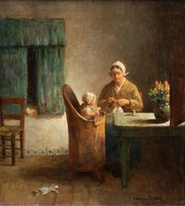 ARTZ Constant David L. 1870-1951,Handwerkende vrouw en kindje spelend met pop,Venduehuis 2024-02-28