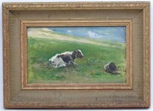 ARUSYK T 1947,COW lying down near a milk bucket,Dickins GB 2018-02-02