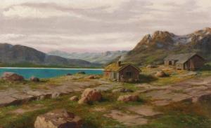 ASCHENBACH Ernst,Cottages by a lake in a Norwegian mountain landsca,Bruun Rasmussen 2018-06-11