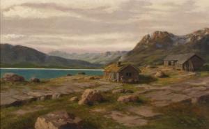 ASCHENBACH Ernst,Cottages by a lake in a Norwegian mountain landsca,Bruun Rasmussen 2019-06-24