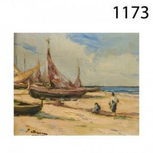 Asensio Joaquim 1890-1961,Playa con figuras y barcas varadas,Lamas Bolaño ES 2018-12-13