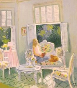 ASH 1968,Lady Reading with Cat Seated by a Window,Keys GB 2013-08-09