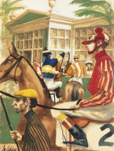 ASHLEY Frank Nelson,Jockeys atop horses in a walking ring,John Moran Auctioneers 2020-06-24
