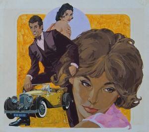 ashmead hal 1932,Two women, formal man and elegant touring car.,Illustration House US 2007-09-20