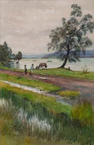ASHTON JULIAN ROSSI 1881-1963,Figures by the River,1890,Mossgreen AU 2017-06-25