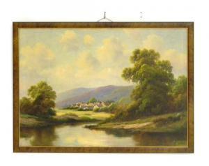 ASHTON Spencer,pastoral landscape with village on for bank of riv,Winter Associates 2012-04-23