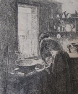 ASPDEN RUTH SPENCER 1909,At a kitchen Sink,1935,Brightwells GB 2016-03-16