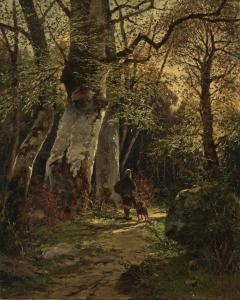 ASSENBAUM Fanny 1848-1901,Hunter with dog in a forest landscape,1884,Neumeister DE 2022-03-31