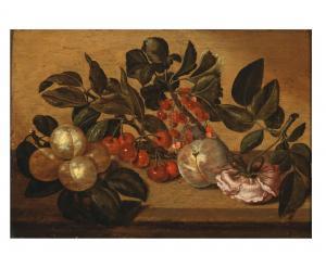ASTEYN Bartholomeus,Cherries, a peach, other fruit and a rose on a sto,Palais Dorotheum 2022-11-10