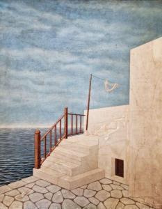 ASTRAHAN Ilene,Coastal scene with whitewashed building,The Cotswold Auction Company 2022-11-01